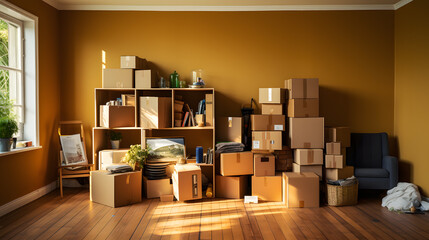 Student and parent moving boxes, furniture into dorm room. concept of students moving into apartments and decorating rooms