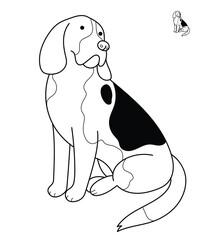 Hand drawn contour line sitting Beagle dog design. Isolated on white background vector illustration with editable stroke