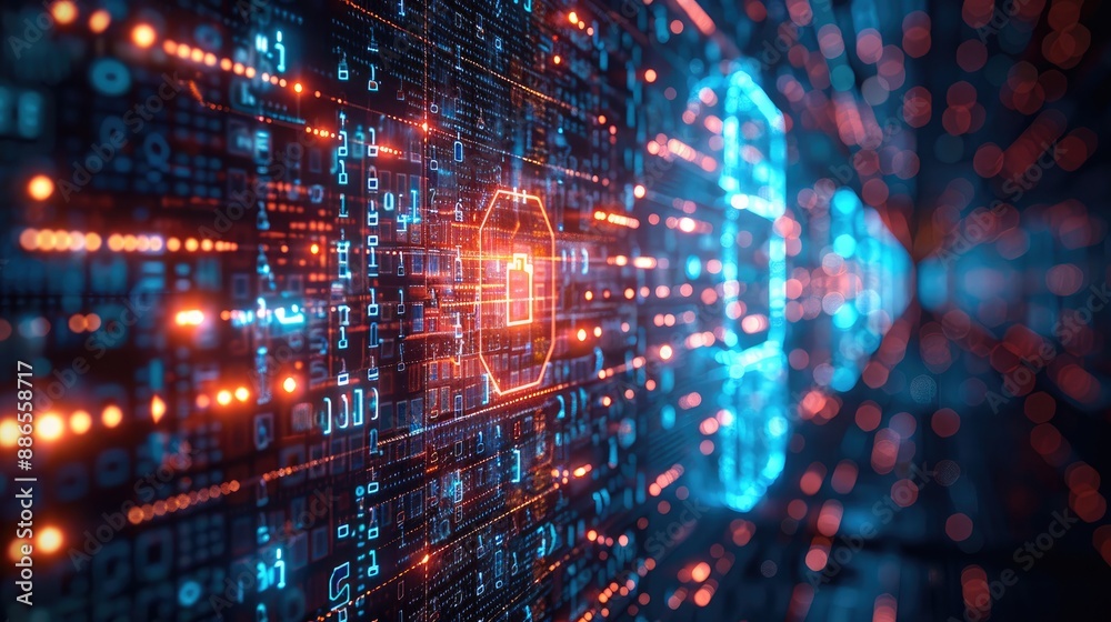Poster Improving Online Security Through Encrypted Connections, Password Protection, and Cybersecurity Technology. Concept Cybersecurity Technology, Encrypted Connections. Generative AI.
