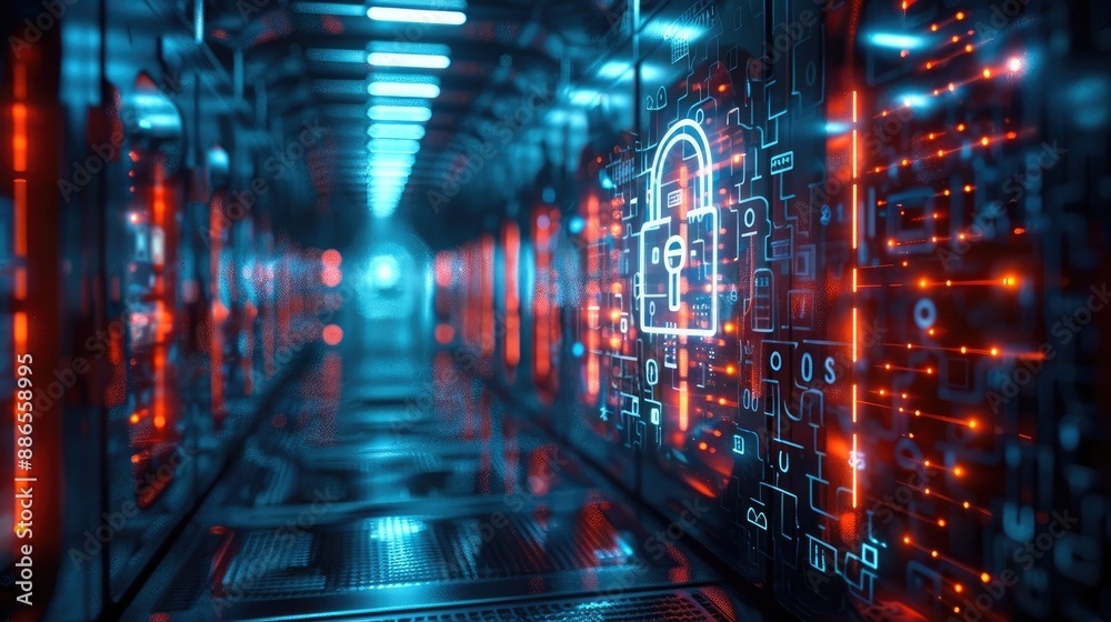 Poster Improving Online Security Through Encrypted Connections, Password Protection, and Cybersecurity Technology. Concept Cybersecurity Technology, Encrypted Connections. Generative AI.