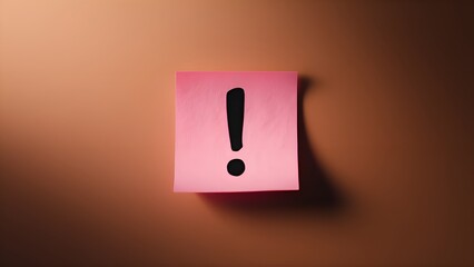 Pink Sticky Note with Exclamation Mark on Brown Background