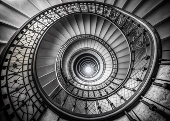 Spiral circle Staircase decoration interior - Black and white Filter Processing