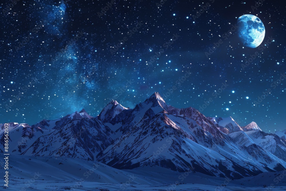 Sticker majestic night sky over snowy mountains