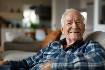 Senior man smiling at home