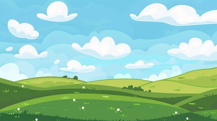 Obraz premium Cartoon Sky and Hills Side Pattern. Whimsical Landscape Design.