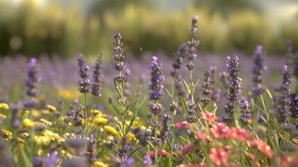 Obraz premium Lavender Blooms in a Tranquil Meadow:A Serene Natural Scene