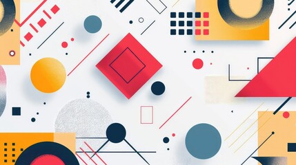 Obraz premium A geometric abstract background pattern using a limited color palette of red, yellow, blue, and white