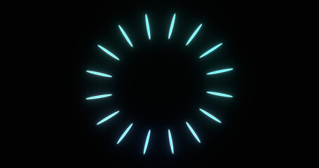 Blue neon shining circle frame in line style. Round glowing lines.