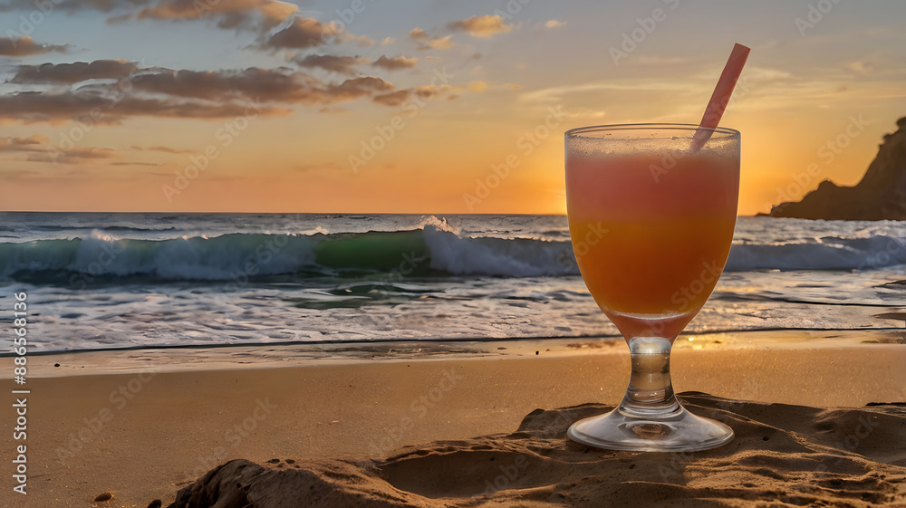 Sticker cocktail on the beach, ai generated