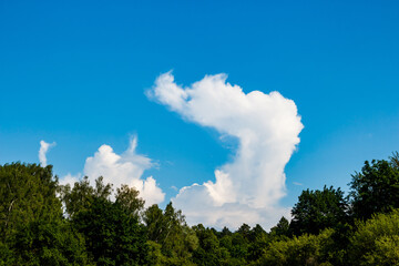White cloud bent at an angle on a blue sky