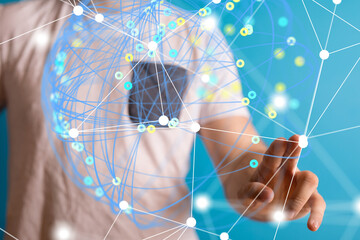 Global network. Blockchain. 3D illustration. Neural networks and artificial intelligence. Abstract