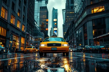 Obraz premium City Nightscape with Yellow Taxi