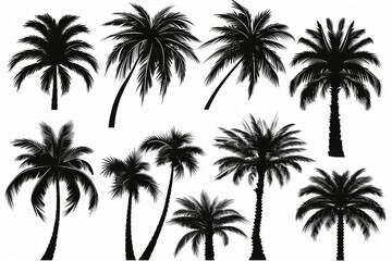 The silhouette of a palm tree and a coconut tree in detail