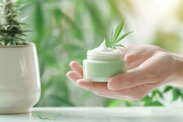 Medical cannabis cream being applied to a patient's skin, focused and therapeutic environment, Medical Cannabis Treatment, concept of topical relief