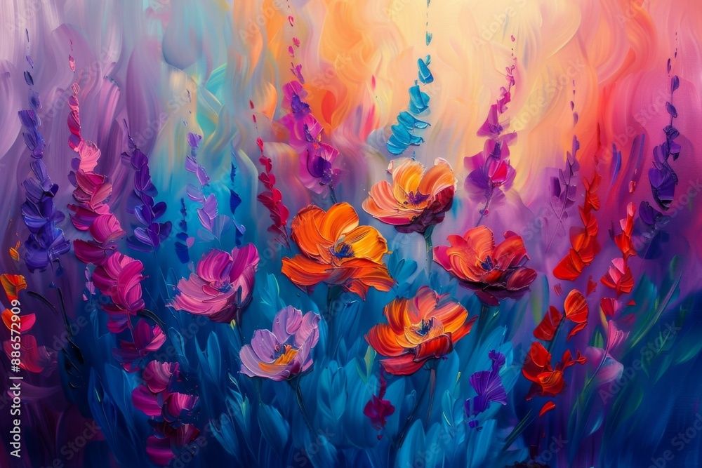 Wall mural colorful impressionist floral painting