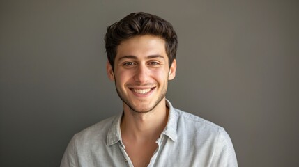 Obraz premium Young Jewish Man Smiling, Portrait Photography, Natural Lighting, Ideal for Print, Card, Poster Designs