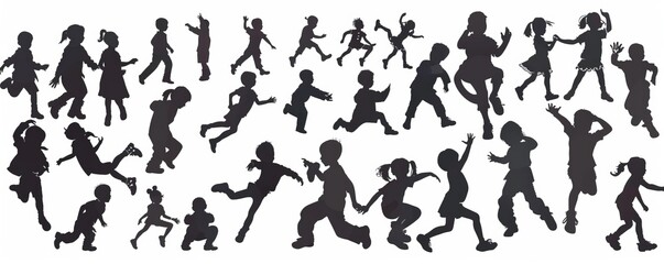 Set of children silhouettes, boys and girls, modern illustration