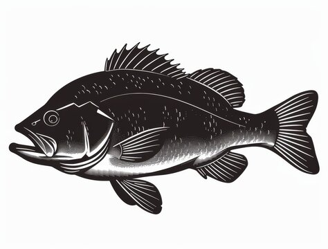 recommend clip art: Black and white modern art walleye fish silhouette