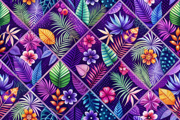 Fototapeta premium Tropical, geometric stained pattern fabric