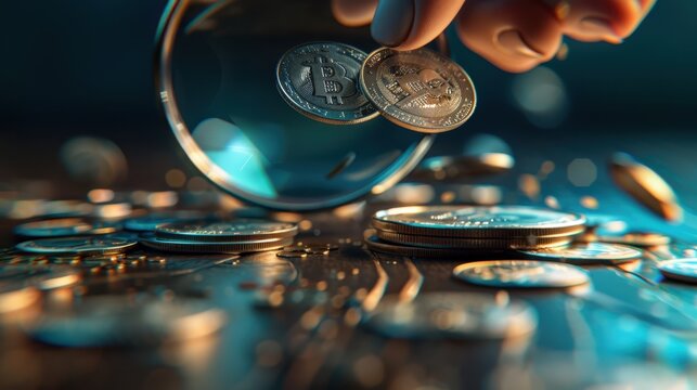 The hand holding bitcoins