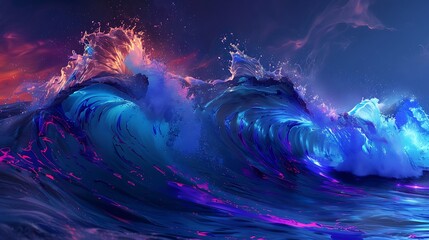 Obraz premium A sleek and colorful image of a dark blue stormy wave, with simple, neon accents