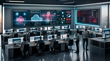 This is center equipped for sophisticated monitoring of cybersecurity threats - Powered by Adobe