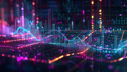 Artistic visualization of a stock market index chart on a digital screen, glowing lines and data points indicating upward movement, set against a dark background for a futuristic feel.