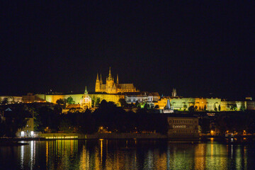 Prague, Czech Republic - Royal Palace and city view under night sky