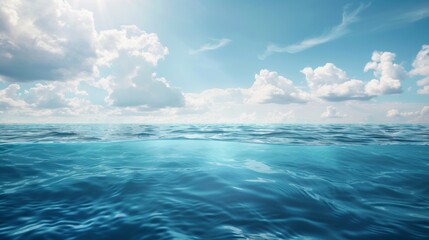 Blue sea or ocean water surface and underwater with sunny and cloudy sky