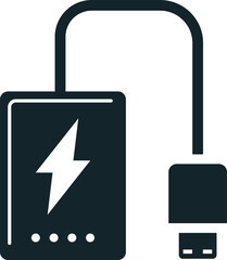 Power Bank Icon: A vector illustration in monochrome, depicted entirely filled.