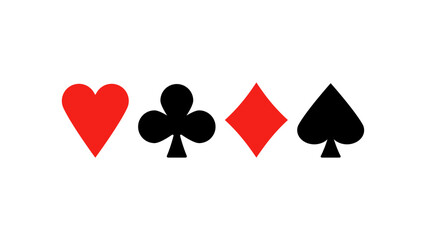 Hearts, clubs, diamonds and spades, Black and red isolated silhouette