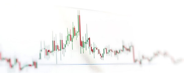 Candlestick graph chart illustrating a robust trend in stock market trading, minimalist white background accentuating the upward movement, clear and impactful design.
