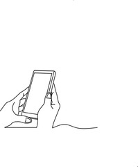 Hand holding mobilephone outline drawing 