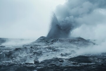 Obraz premium Erupting Volcano With Smoke and Steam.