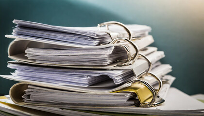 Files.Pile of document close up shot.
