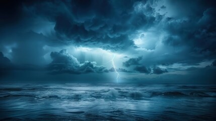 Stormy Sea with Lightning Strike.