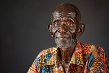 Obraz premium Close-up portrait of a senior man of African descent, studio photo, against a sleek gray studio backdrop