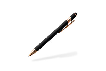 Black matte ball pen flying isolated on white background.
