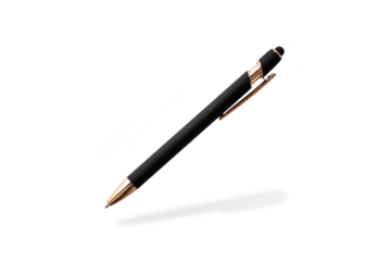 Black matte ball pen flying isolated on white background.