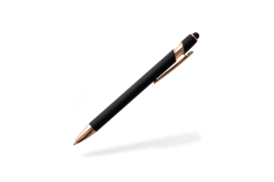 Black matte ball pen flying isolated on white background.