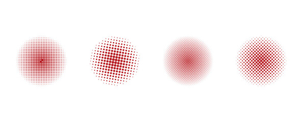 Set of red halftone circles. Vector illustration.