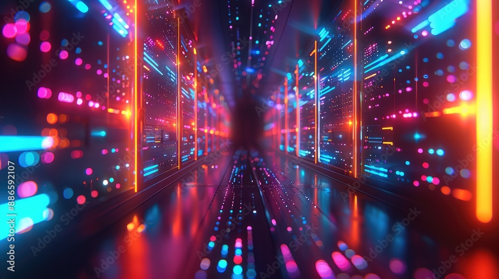 Leinwandbilder illuminated network, glowing data streams flow through a sleek 3d cloud server, futuristic technolog