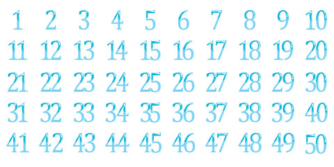 Numbers, design 1 to 50 blue icel melted gradation