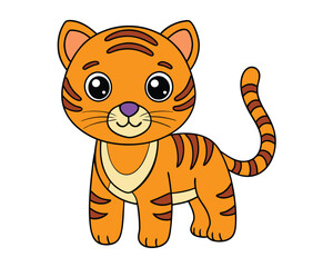Obraz premium Cute Tiger Vector Illustration - Cartoons, Clipart, and Line Art Design for Microstock, Adorable tiger vector illustration, perfect for cartoons, clipart, and line art designs.