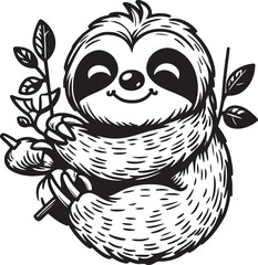 A beautiful funny sloth ,line art design