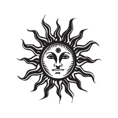 the sun god elegant and beautiful illustration tattoo logo clean black and white vector silhouette high quality prints