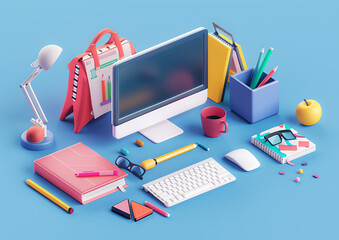 Online teaching, 3D animation isometric style, Back to School celebration, new school year excitement