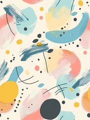 a seamless pattern with retro-inspired designs, including soft shapes and delicate pastel colors from the 70s and 80s.4