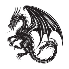 dragon illustration chinese japanese  stylish logo tattoo line art vector in black and white logo for print in high quality 