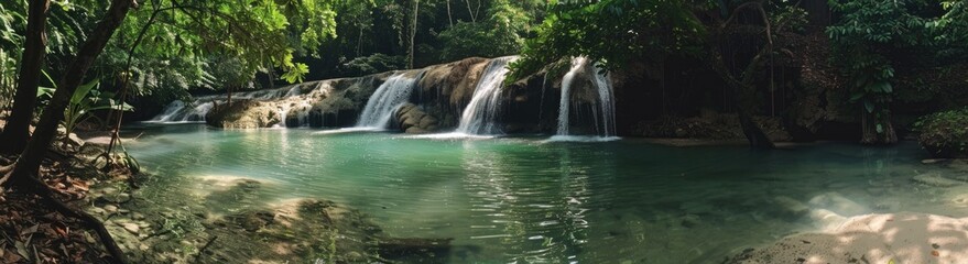 Fototapeta premium Serene Waterfall in Lush Jungle